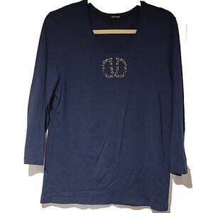vintage GERRY WEBER Womens 12 Long sleeve Blouse tee shirt  EU 44 navy blue logo
